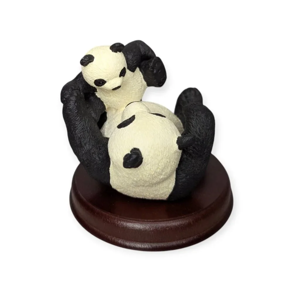 Marty Sculpture Inc Bear Foot Char-ming 7704 Panda Figurine on Wooden Base